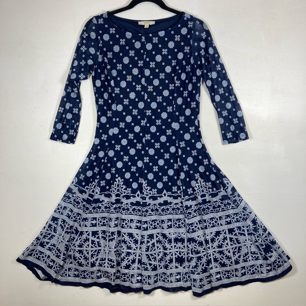 Haani Midi Dress Fit & Flare mesh Navy Blue Petite Small Boho Bohemian - Picture 14 of 16